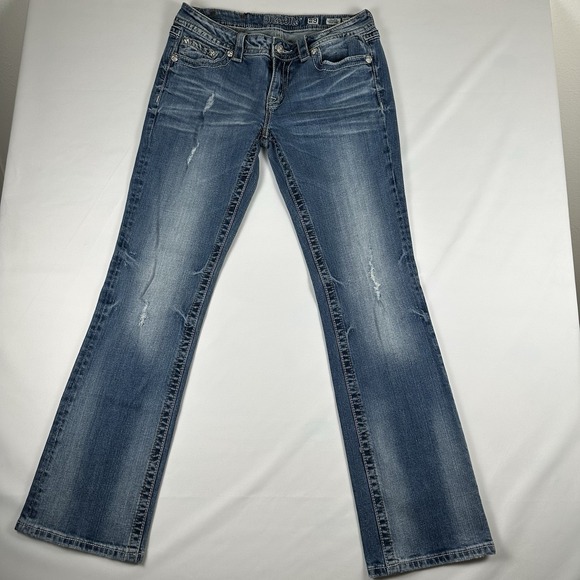 Miss Me Denim - Miss Me Women's 29 Low Rise Bootcut Distressed Rhinestone Bling Jeans Y2K